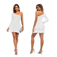 thumbnail image 3 of Vestido sexy PORRCEY con lentejuelas en un solo hombro y plumas, color blanco, 3 of 6