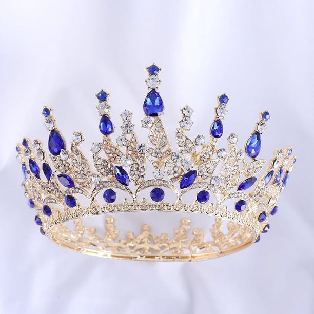 Nvzi Tiara de boda para novia, diadema de princesa, corona de novia, joyería para el cabello con diamantes de imitación de cristal,graduación, boda, fiesta de disfraces (azul)