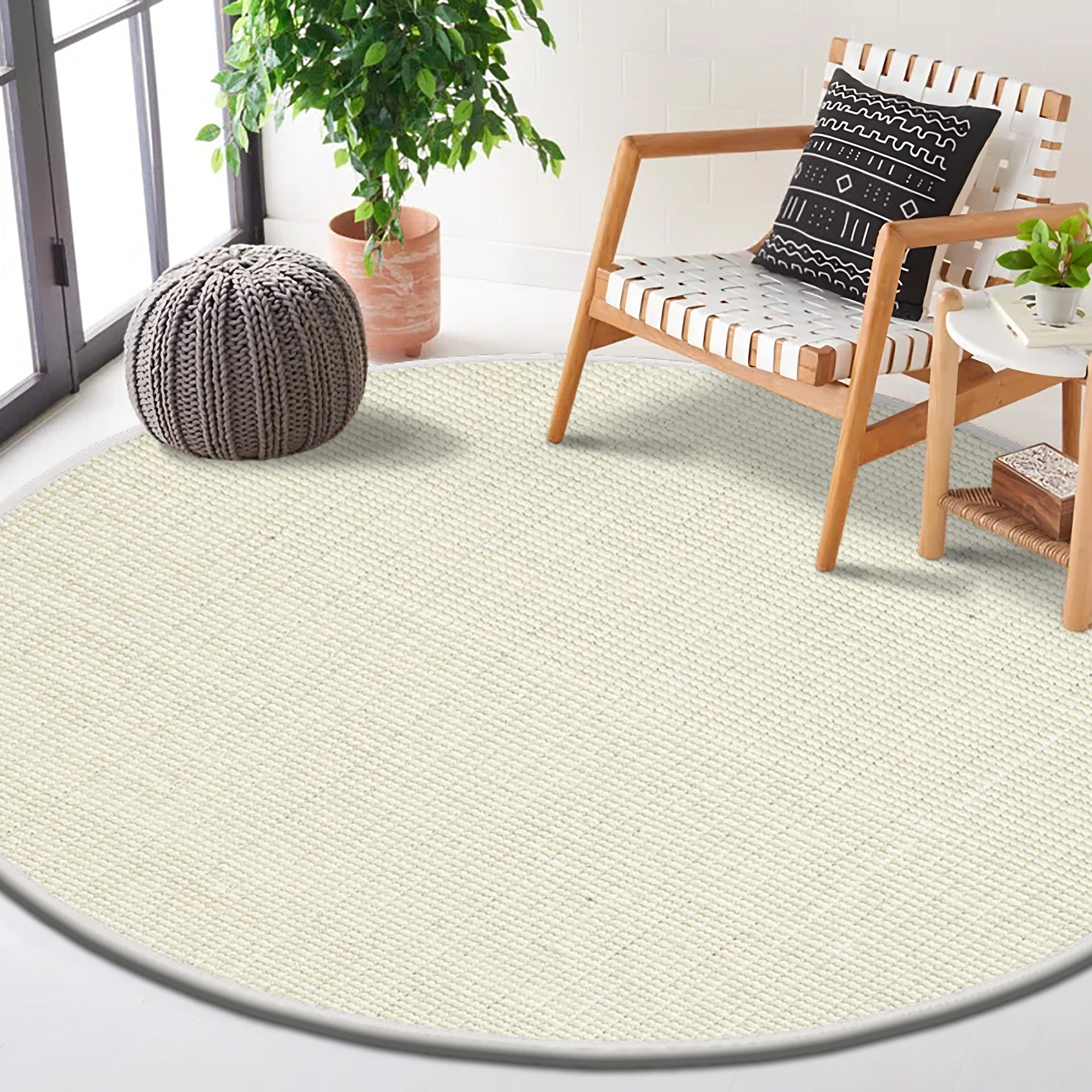 Delara Premium Handwoven Wool and Jute Area Rug, 6' Round, Natural Boucle, 0.25" Thick, Soft & Durable for Living Room, Bedroom, Entryway
