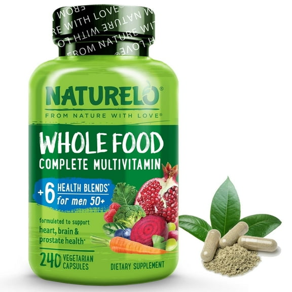NATURELO Whole Food Multivitamin for Men 50 - with Vitamins, Minerals, Organic Herbal Extracts - Vegan Vegetarian - for Energy, Brain, Heart and Eye Health - 240 Capsules