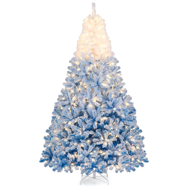 Gymax 8 FT Artificial Christmas Tree Hinged Snow Flocked Xmas Tree w/ 1774 Branch Tips