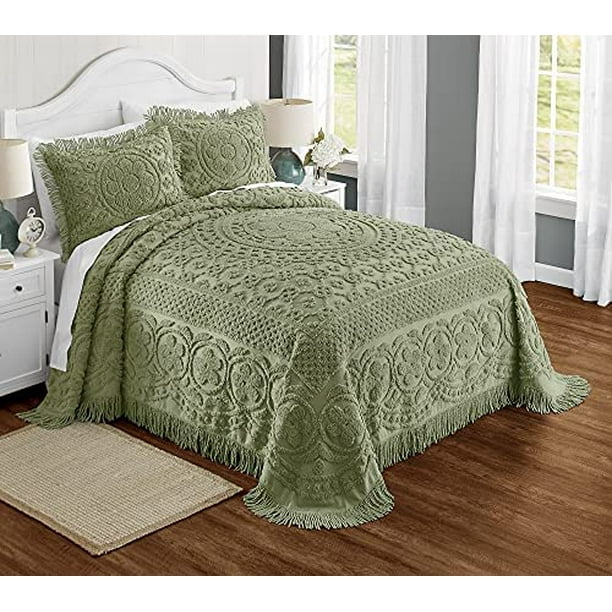 Emily Chenille Bedspread, Queen, Sage
