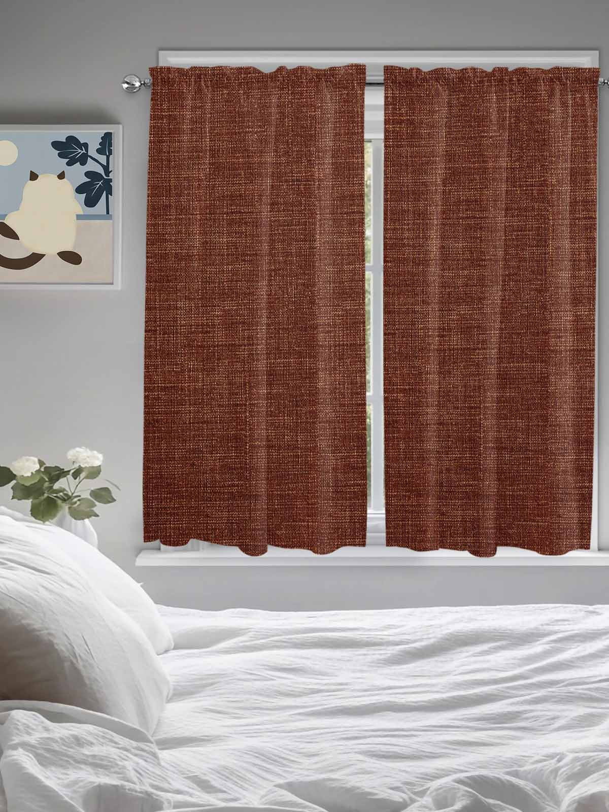 Dark Brown Bedroom Curtains 63 Inches length, Farmhouse Burlap Solid Brown Color Modern Linen Texture Window Treatment Curtain Drapes, Rod Pocket Curtain Panels for Living Room, 42"x63", 2 Panels