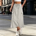 thumbnail image 5 of Lenago Women's Skirts High Waisted A Line Midi Skirt Solid Color Loose Fit Summer Casual Skirt Drawstring Elastic Waist Pocket Slit Skirt, 5 of 9
