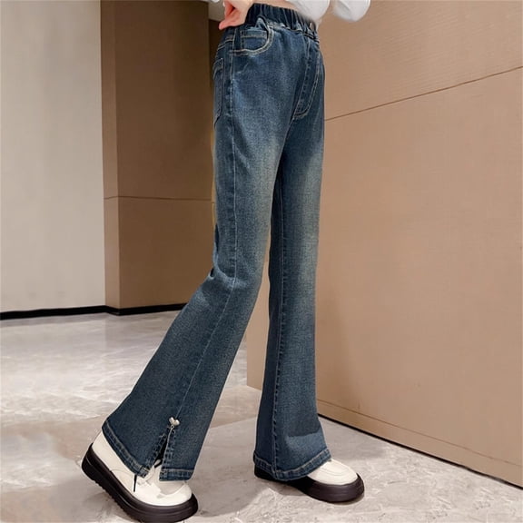 Girls Flare Jeans Flared Denim Pants Classic Bootcut Jeans for Juniors Stretch Girls Bottoms Trousers 8-9T