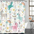 thumbnail image 4 of Shower Curtain Kids Rainbow Blue Pattern Unicorns Pink Baby Girl Animal Arrow Beautiful Waterproof Polyester Fabric 72 x 72 Inches Set with Hooks, 4 of 5