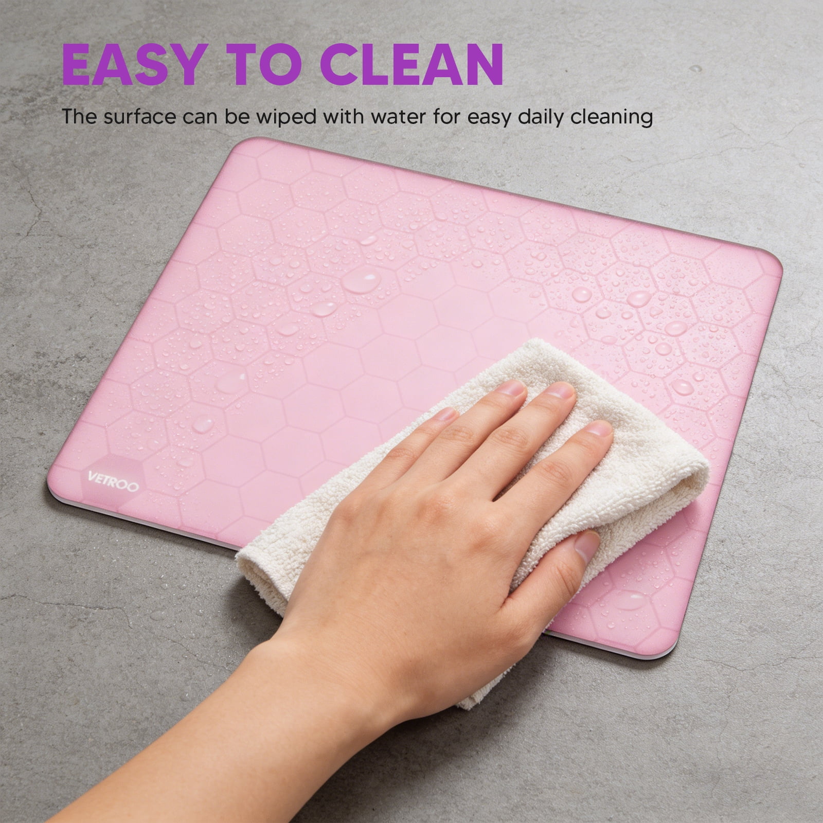Vetroo GMP300 Tempered Glass Gaming Mouse Pad, Micro-Etched 3mm Tempered Glass with Silicone Anti-Slip Base, Multi-Layer Curing, Smooth Operation for Esport & Work - Pink