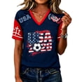 thumbnail image 2 of Womens Raglan Sleeve Soccer Shirt, Patriotic USA Flag Printed Short Sleeve Athletic Jerseys, Navy M, 2 of 4