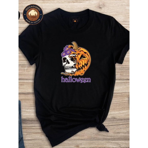 t shirt print spooky skeleton pumpkin shirt creepy pumpkin skeleton t shirt pumpkin design shirt halloween party gift halloween sweatshirt comfortable unisex slightl