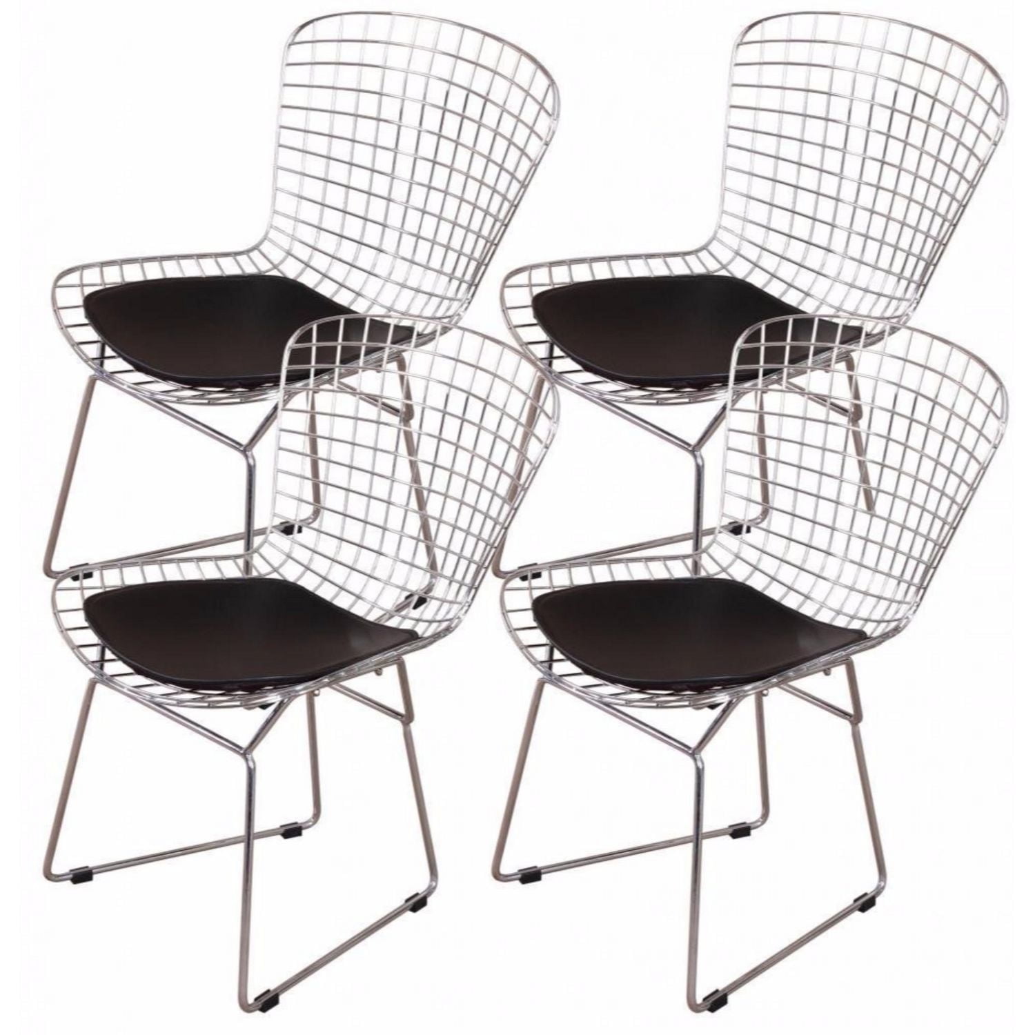 Nicer Furniture with Leatherette Pu Pad Chromed Steel Side Black Chairs
