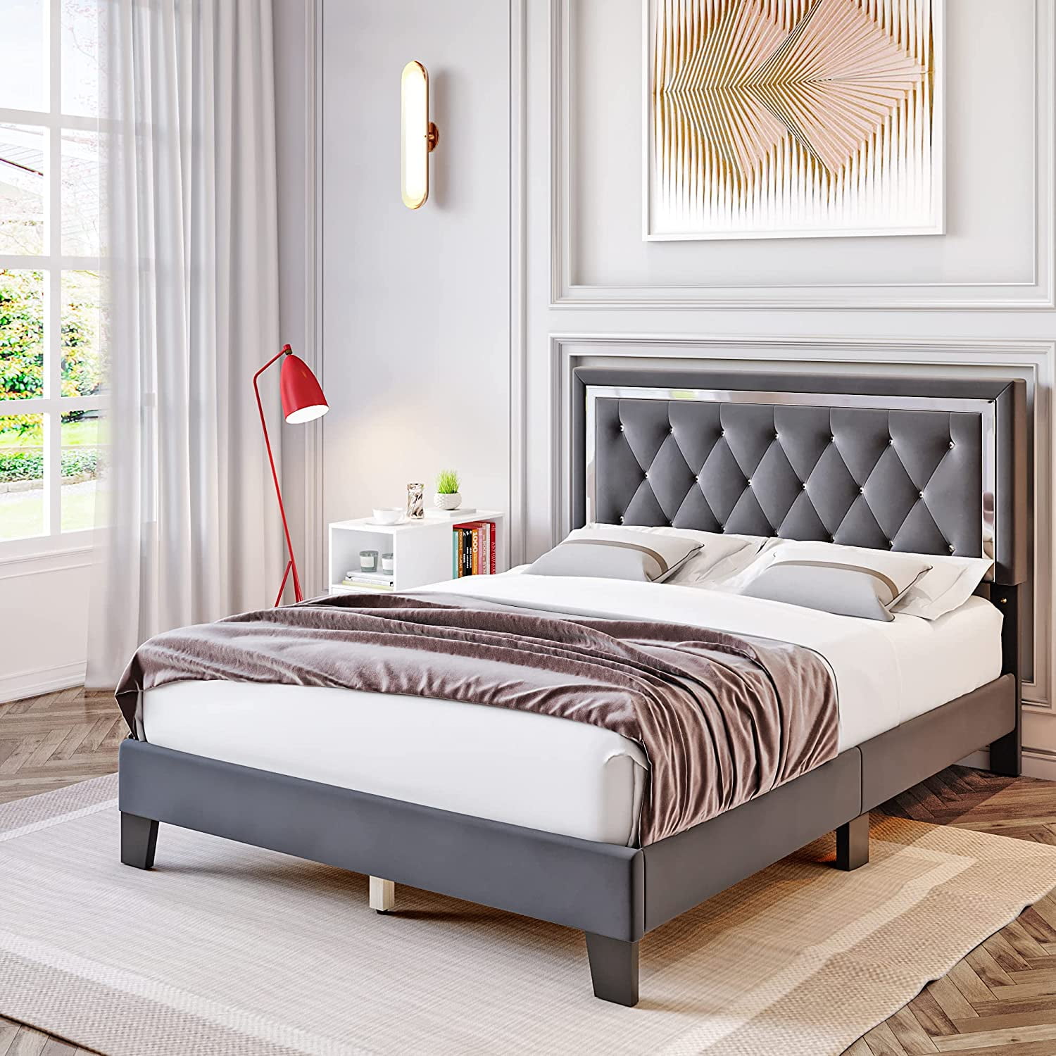 Adjustable Linen Fabric Upholstered Headboard Twin/Full/Queen Bedroom Furniture 