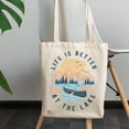 thumbnail image 2 of Life Is Better at the Lake with Sun, Boat, Mountains & Pine Trees Art Merch Gift, 12oz Canvas Tote Bag, 2 of 3