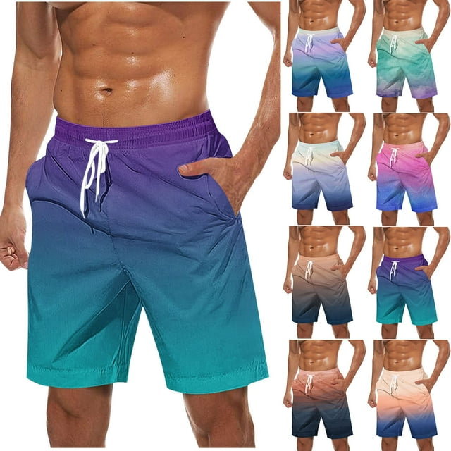 Styesk Mens Swim Trunks Plus Size Bathing Suit Board Shorts Drawstring Beach Shorts Gradient Color Vacation Shorts with Pockets Casual Swimwear Surfing Gifts for Men