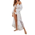 thumbnail image 3 of Sexy Women Silk Lace Robe Nightdress Sleepwear Kimono Long Sleeve Bandage Long Robes Nightwear, 3 of 6