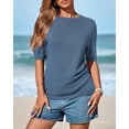 thumbnail image 3 of BTFBM Short Sleeve Sweater for Women Spring Tops Crew Neck Lightweight Pullover Loose Dressy Casual Blouse Basic Clothes, 3 of 9