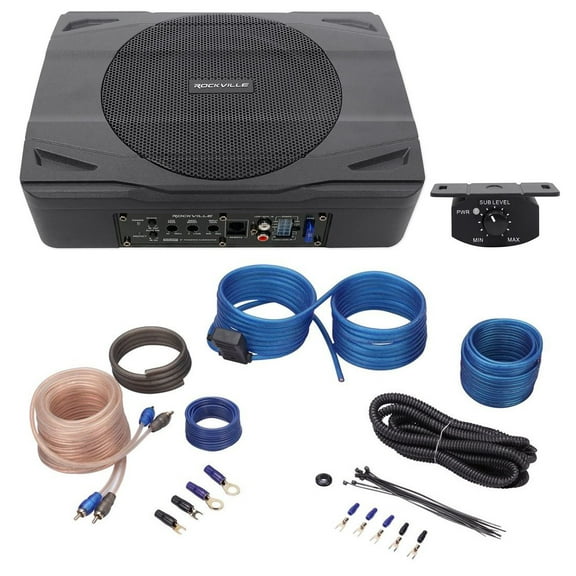 Rockville SS8P 400 Watt Slim Under-Seat Powered Car/Truck Subwoofer Sub Amp Kit