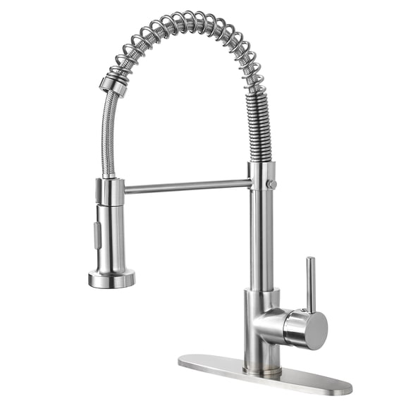 High-Arc Single-Handle Pull-Down Sprayer Kitchen Faucet with Deckplate Spiral Pull Out Sprayer Faucet in Brushed Nickel