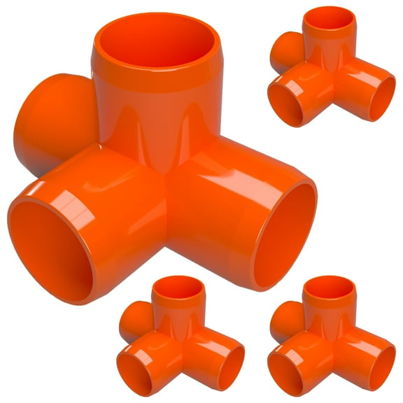 FORMUFIT PVC Fitting, 4-Way Tee Side Outlet , Furniture Grade, 1-1/4" Size, Orange, 4-Pack (F1144WT-OR-4)