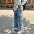 thumbnail image 6 of Jean Cargo Pants for Men 2025 Loose Fit Wide Leg Casual Cargo Denim Pants with Pockets Streetwear Mens Trousers, 6 of 8