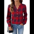 thumbnail image 1 of Camisas A Cuadros con Cuello en V para Mujer, Elegantes, Informales, con Botones, Estilo Bohemio, para el Trabajo, de Larga, para Otoño. Rojo L, 1 of 10