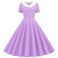 thumbnail image 1 of Dvprdro Robe de Bal pour Femme Invitée de Mariage Mode Vintage à Pois Imprimée Manches Courtes Ligne A Évasée Cocktail Fête Robe Midi, 1 of 5