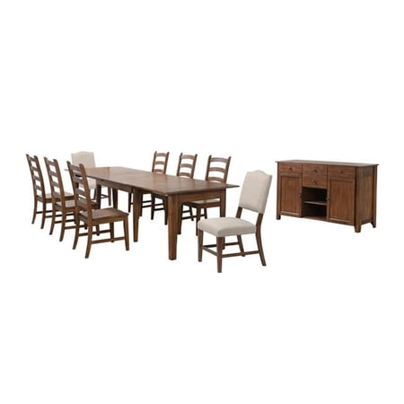 4 Size Table Simply Brook Rectangular Extendable Dining Set Upholstered Chair & Sideboard Buffet Amish Brown - 10 Piece