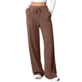 thumbnail image 2 of Womens Ribbed Wide Leg Lounge Pants with Pockets Comfy Loose Soft Knit Pants with Drawstring Dark Brown M, 2 of 10