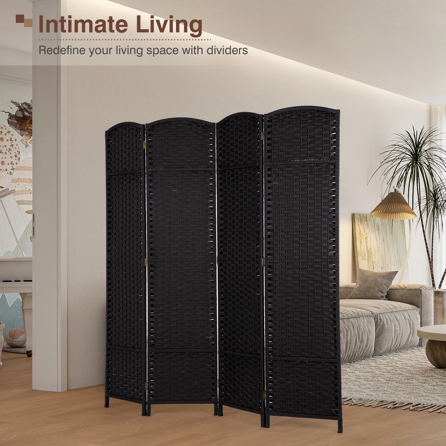 4 Panel Room Divider Folding Privacy Screen 5.57 FT Tall Partition Room Separator   Freestanding Wall Divider, Black