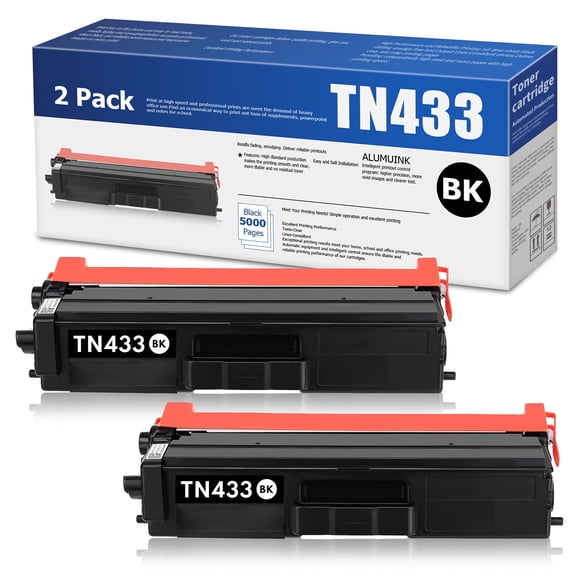 TN433 Toner Cartridge 2PK Black Compatible for Brother TN-433 Toner for MFC-L8610CDW Printer