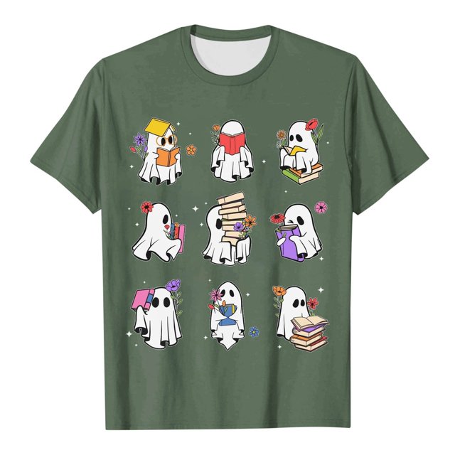 T-Shirt de Lecture Mignon pour Dames d'Halloween, Manches Courtes, Décontracté, Intéressant, Généreux
