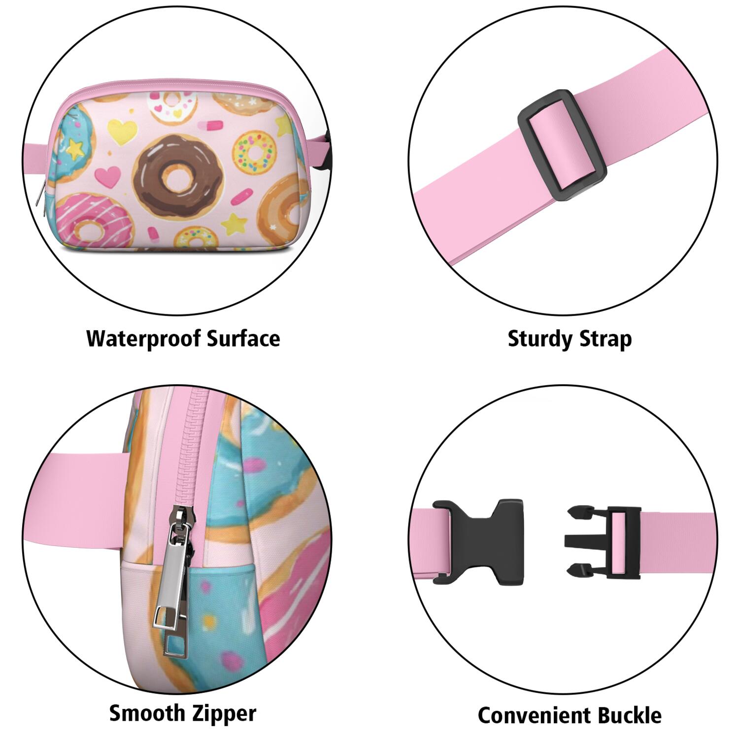 Cross Body Bag for Sports Enthusiasts Commuters Fashionable Waterproof Fanny Pack with Adjustable Strap for Casual Running Hiking Cycling Doughnut Sporty Waist Pack