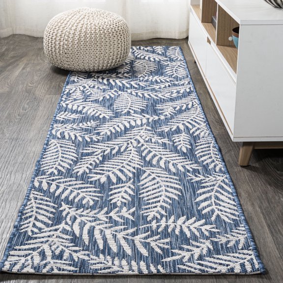 JONATHAN Y SANTA MONICA 2 x 10 Runner Rug, Nevis Palm Frond - Navy/Ivory, SMB119B-210