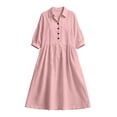 thumbnail image 5 of Bxsruta Womens Midi Dress Casual Button Down Shirt Dress 3/4 Sleeve Collared Flowy Dresses, 5 of 7