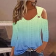 thumbnail image 2 of ibuvkizy Summer Tops for Women 2024 Clearance Womens Cold Shoulder Top Summer Basic T Shirts 3/4 Sleeve Casual Blouse Tshirts V-Neck Loose Solid Color Fade Shirts, 2 of 5