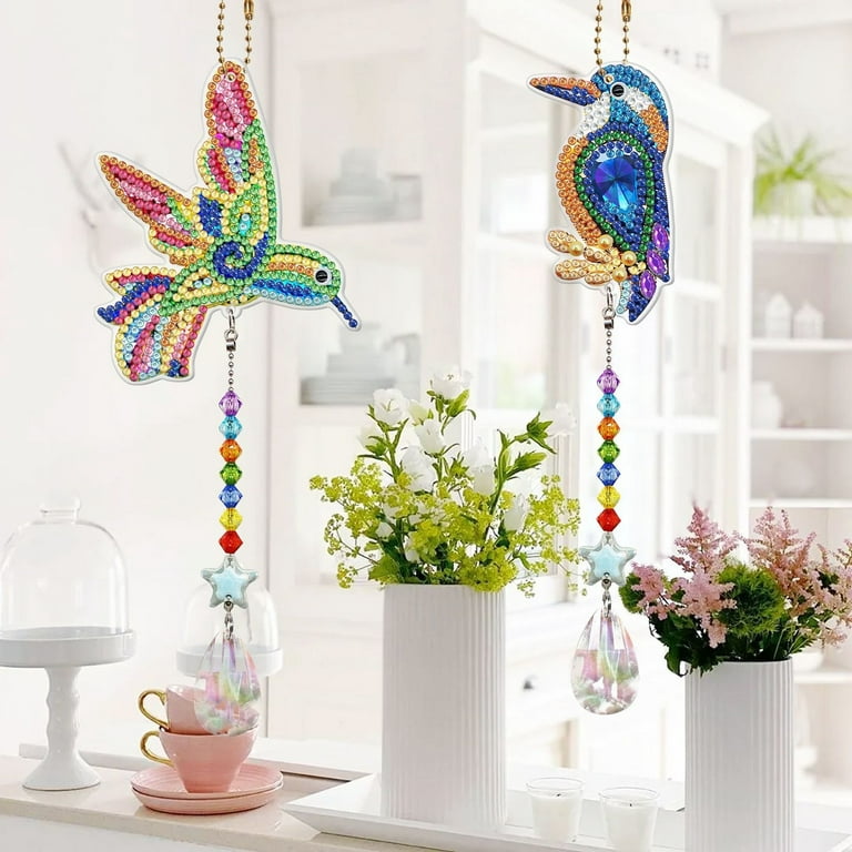 SkyAuks Diamond Painting Kit, DIY Hummingbird Window Hanging Ornament, Crystal Suncatcher Wind Chime Double Sided Gem Paint by Number for Home Garden