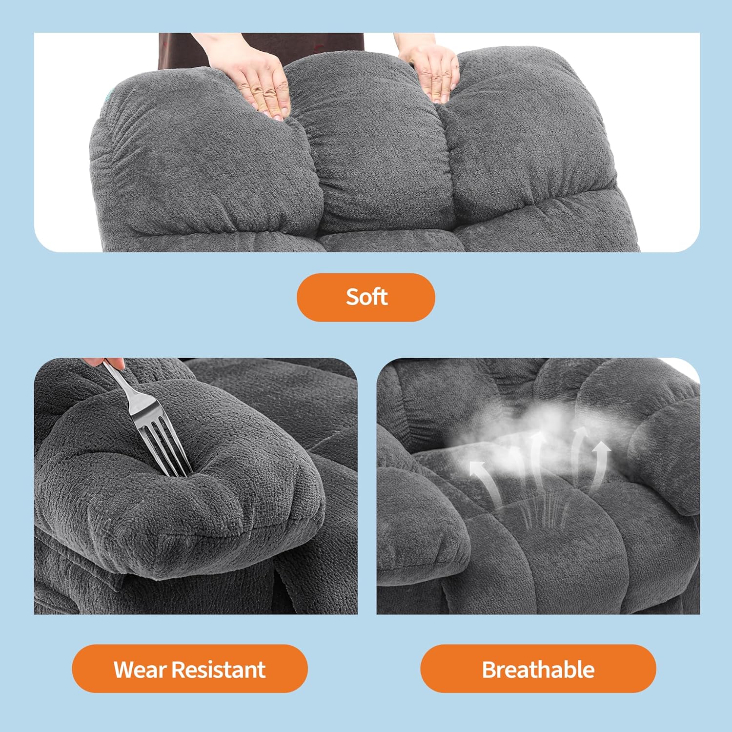 Sunvasagoo Chenille Rocking Recliner Chair, 360° Swivel, Manual Recline, 300Lb Capacity, 3 Colors
