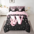 thumbnail image 2 of Manfei Girls Pink Monogrammed Bedding Comforter Set 7-Piece, Personalized Letter W Full Bedding Set, Kawaii Axolotl Cherry Blossoms Fitted Sheet Flat Sheet, Luxury Bedroom Decor, 2 of 8