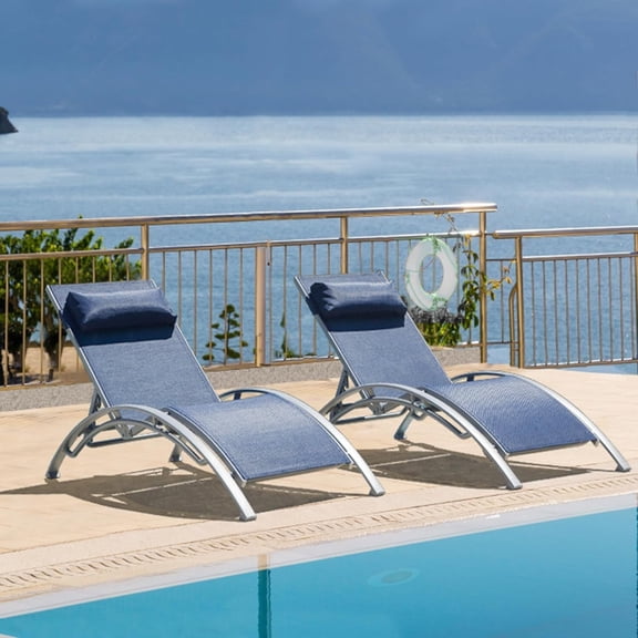 Domi Outdoor Chaise Lounge Set of 2 Aluminum Patio Chairs w/Adjustable Backrest