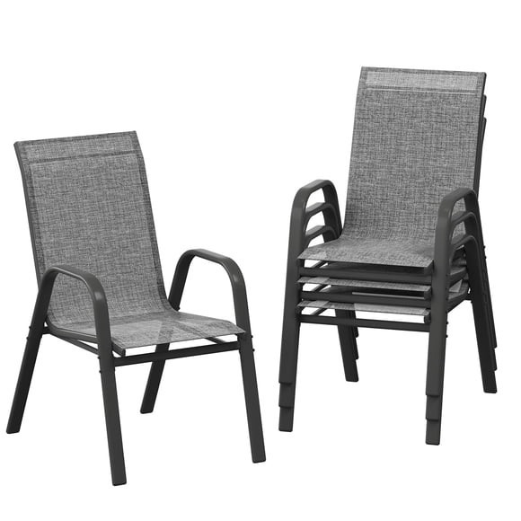 Patio Chairs Outdoor Chairs Set of 4 - High Back Stackable, All-Weather Textilene, Black-Gray/Gray, 140kg Capacity for Backyard, Garden, Poolside (4-Piece)