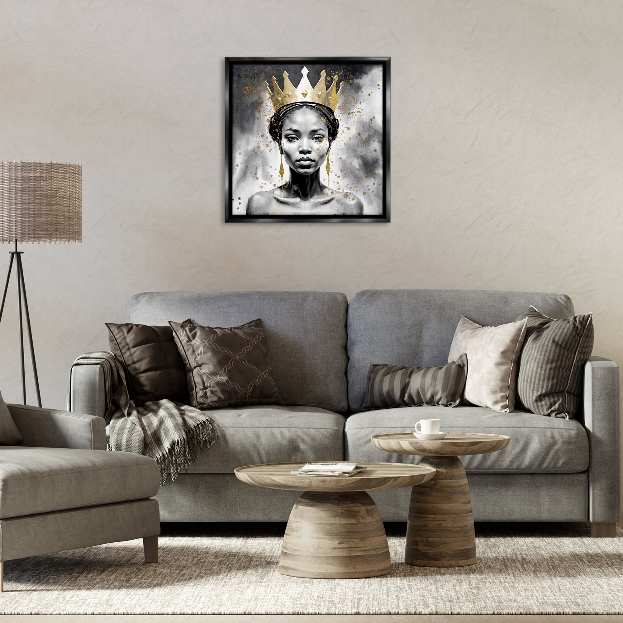 Stupell Industries Woman in Crown Gazing People Painting Black Floater Framed Canvas Art Print Wall Art, 25 x 25