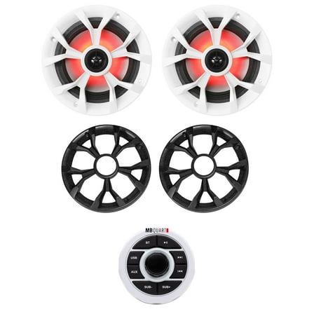 MB QUART GMR-1.5W Marine Receiver w/Bluetooth/USB/Aux 2) Rockville 6.5" Speakers