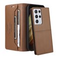 thumbnail image 2 of For Samsung Galaxy S21 Ultra Flip Wallet Case,[RFID Blocking]PU Leather Magnetic Folio Cover,With Card Slots,Flip Folding Kickstand,Shockproof TPU Anti-fall Rugged Phone Case Cover,Brown, 2 of 9