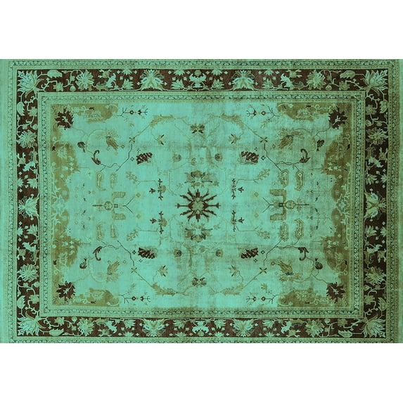 Ahgly Company Indoor Rectangle Oriental Turquoise Blue Industrial Area Rugs, 6' x 9'