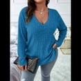 thumbnail image 4 of Suéter Informal de Punto con Cuello en V y Larga para Mujer, Talla Grande Azul 4XL, 4 of 8