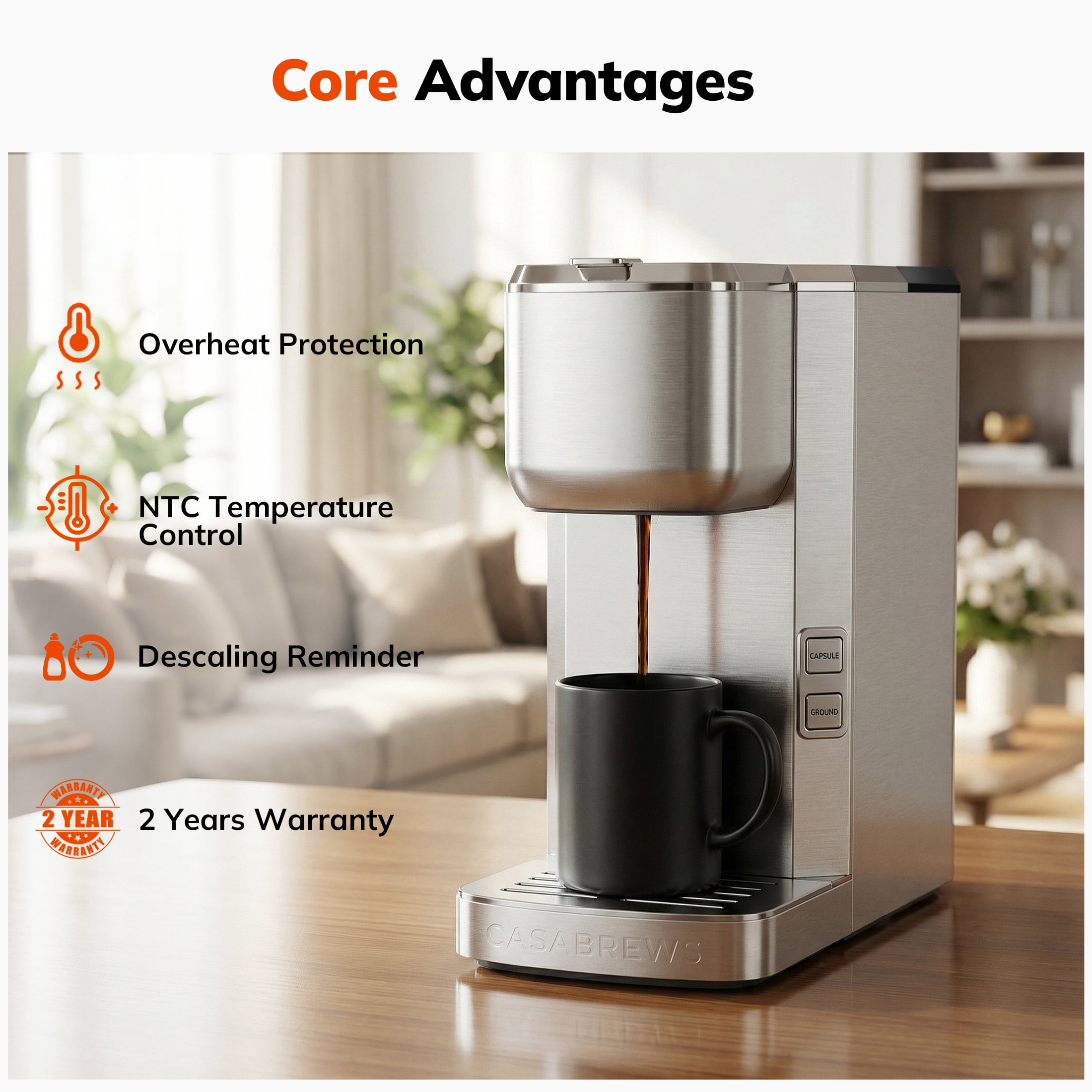 Coffee Maker 2-in-1 Single Serve Coffee Machine for K-Cup Capsule Pod and Ground Powder Brewer for Home Office Kitchen, Black