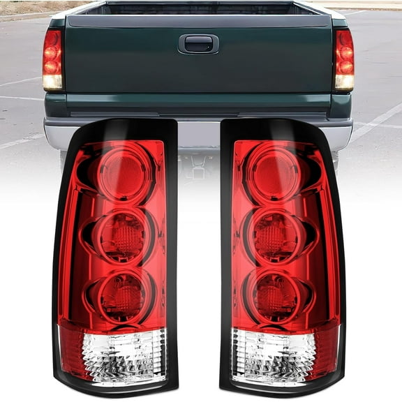 Nilight Taillight Assembly Compatible with 1999 2000 2001 2002 2003 2004 2005 2006 GMC Sierra 1999-2002 Chevy Silverado Red Housing Rear Lamp Replacement Only Fits Fleetside Models