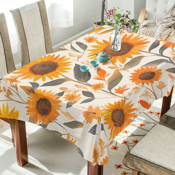 Yayeee Tablecloths 54" x 54" Rectangle Wrinkle Resistant Party Table Cover, Watercolor Sunflowers and Leaves