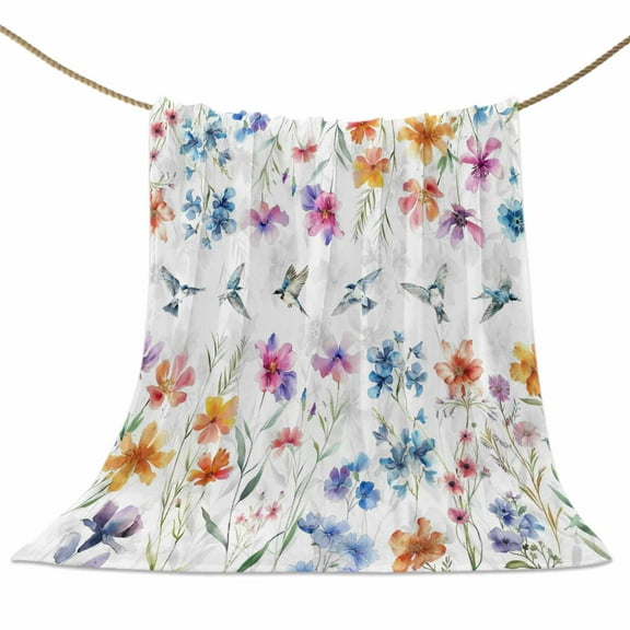 Flannel Fleece Blanket Flower Floral Bird Super Soft Warm Cozy Throw Blanket Branch Leaves Plant Bed Couch Car Blankets for All Season 40" x 50"
