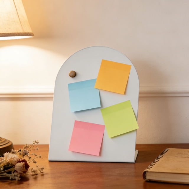 Arched Top Metal Desktop Bulletin Board Note Board, Magnetic Sturdy Stable Design, Compact Space Saving Message Organizer for Office Home School Desk Notes Photos Reminders Display