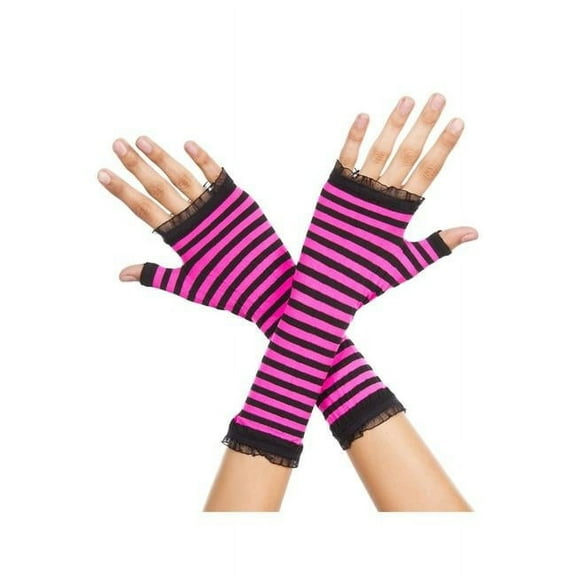 431-BLACK-HOTPINK Opaque Stripes Warmer with Mini Lace Trim, Black & Hot Pink